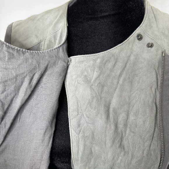 Armani Collezioni Linen Suede Jacket Size 4 Gray Full Zip Patchwork - Picture 14 of 15